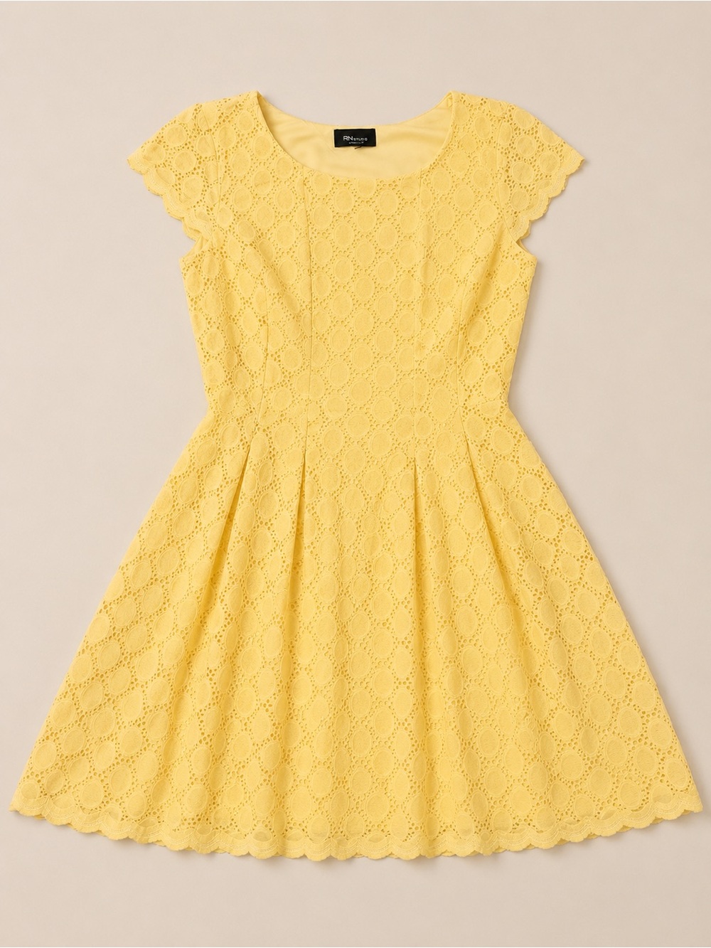 RN Studio by Ronni Nicole Yellow Eyelet Lace Fit & Flare Dress